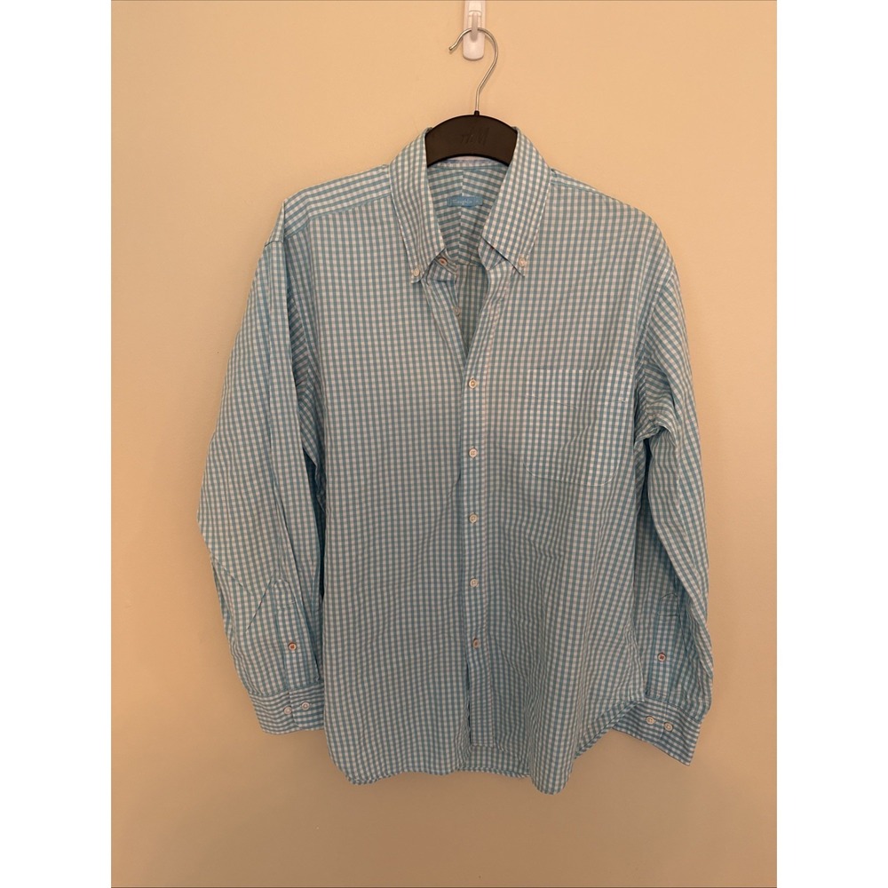 J. McLaughlin Shirt Mens Med Blue Gingham Check Cotton Long Sleeve Button Down